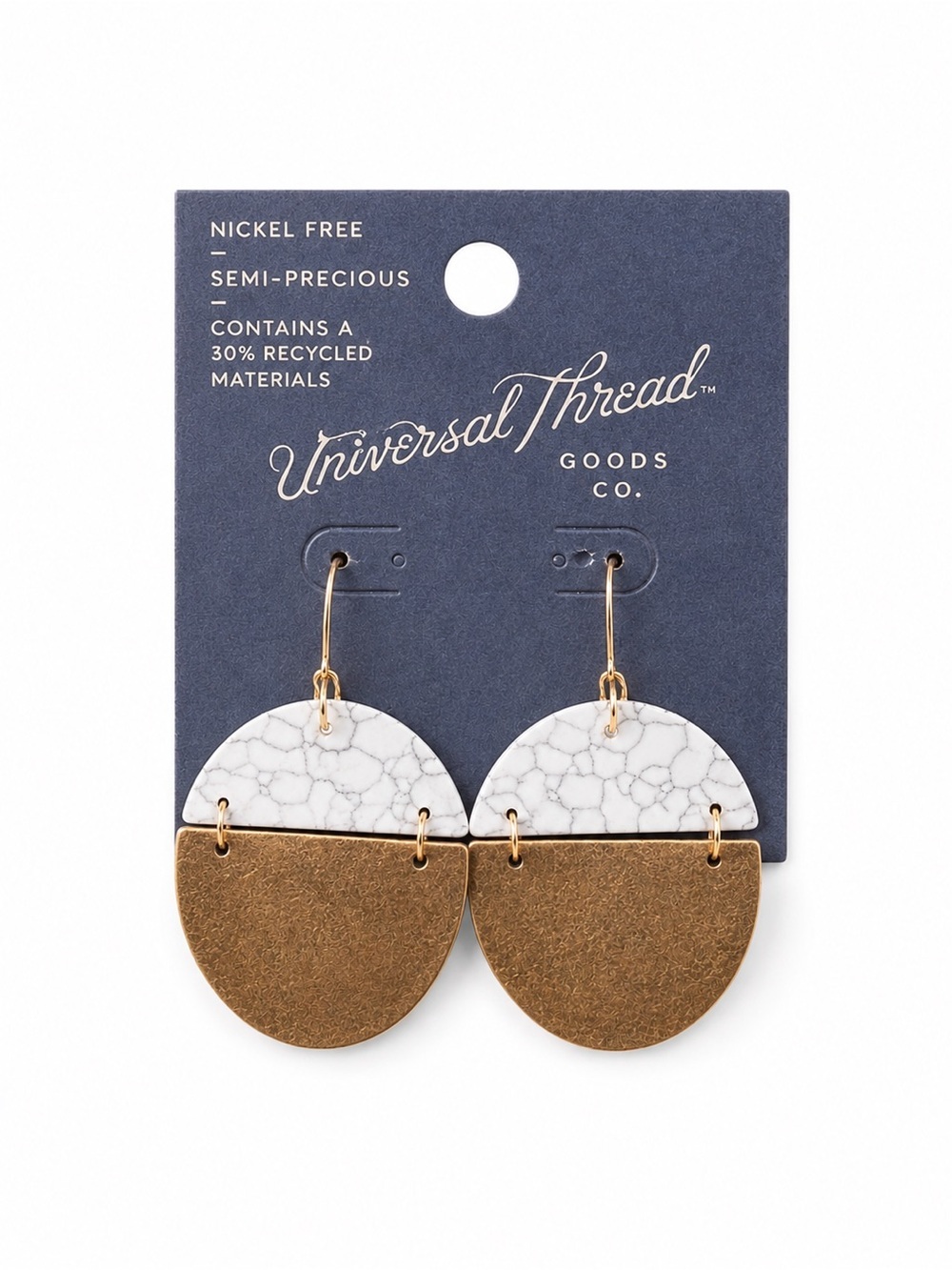 Universal Thread Boho White Marble and Brass-Tone Half-Moon Dangle Earrings